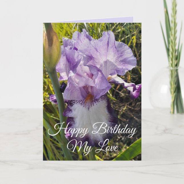 Glorious Lila Iris Flower Blommigt Birthday Card Kort (Framsida)
