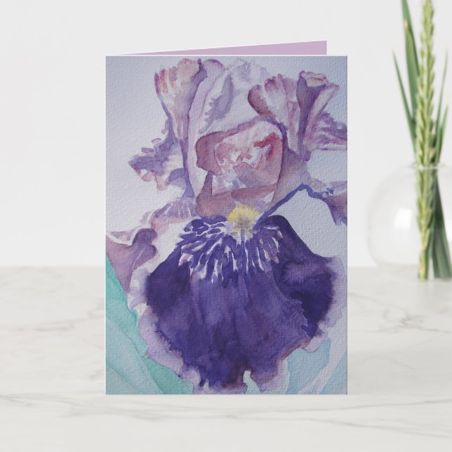 Glorious Lila Watercolor Iris Hälsning Card Kort (Framsida)