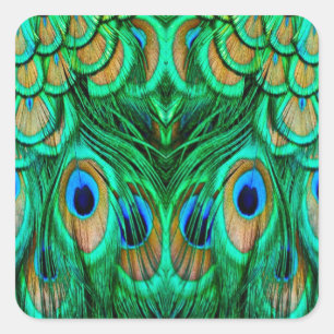 Glorious Peacock Feathers Fyrkantigt Klistermärke