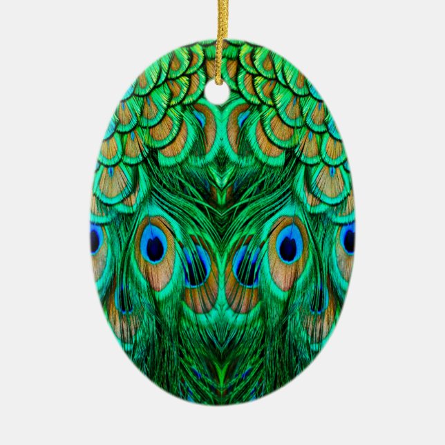 Glorious Peacock Feathers Julgransprydnad Keramik (Framsidan)