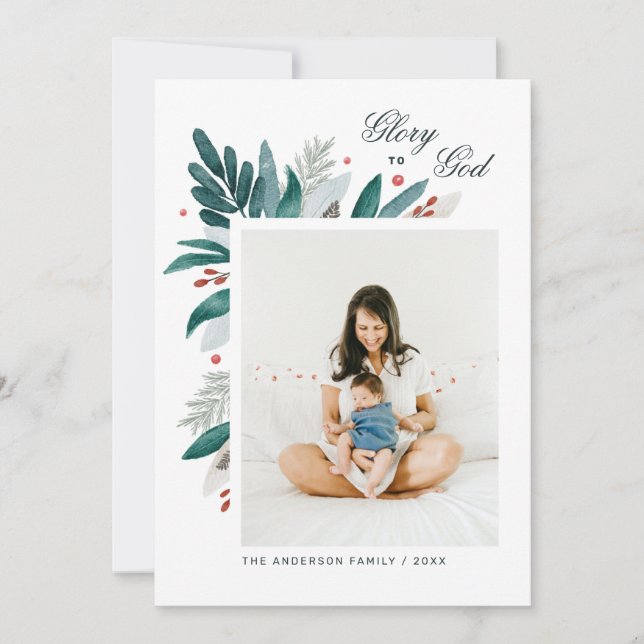 Gloriskt för Gud. Blommigtens botaniska religiösa  Julkort (Framsida)