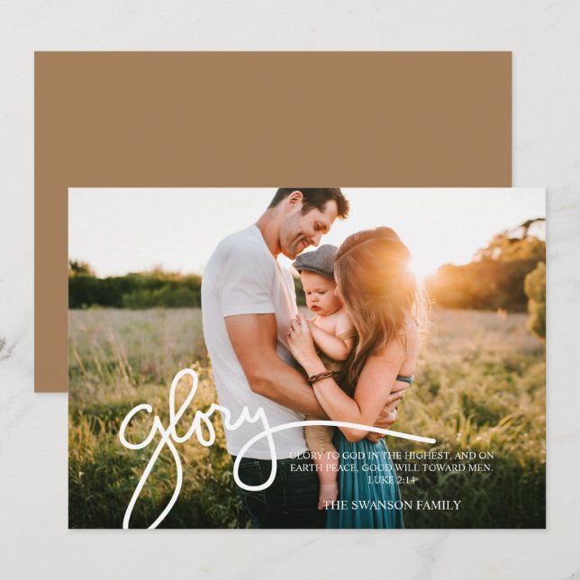 Gloriskt för Gud i den högsta fotohandskriven Julkort (Fram/baksida)