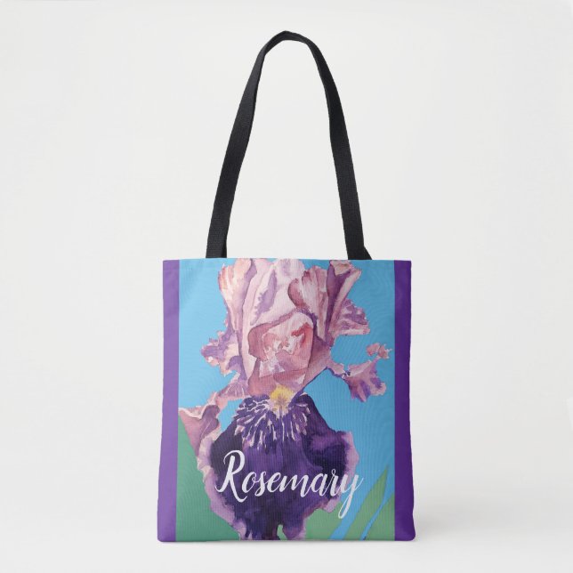 Glorium Lila Watercolor Iris Flower Blommigt Bag Tygkasse (Framsida)