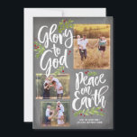 Glory and Peace Chalkboard | Julfoto-kort Julkort<br><div class="desc">Julens blommigt och bär ram denna vackra proklamation och ge tre favoritfoton perfektens bakgrund.</div>
