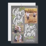 Glory and Peace Chalkboard | Julfoto-kort Julkort<br><div class="desc">Julens blommigt och bär ram denna vackra proklamation och ge tre favoritfoton perfektens bakgrund.</div>
