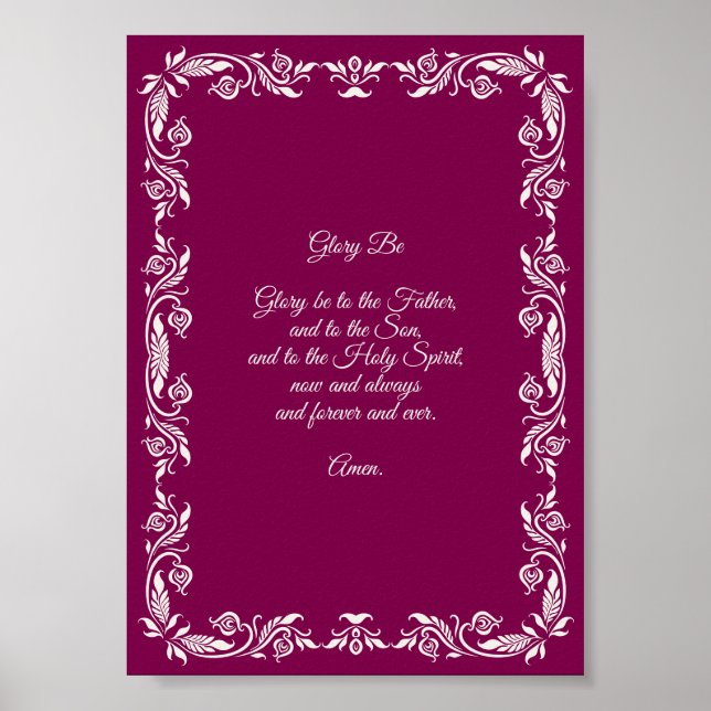 Glory Be Prayer Ivory White Botanicals on Burgundy Poster (Framsidan)