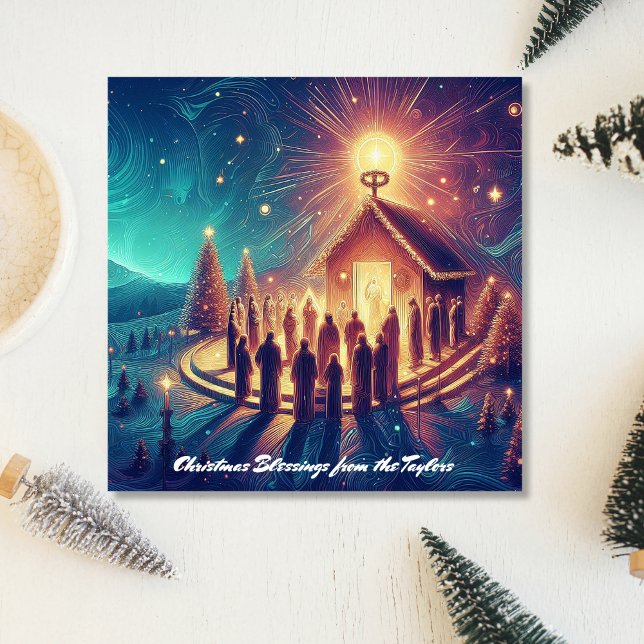Glory för Gud Guld Stars Religiösa Jesus Christian Julkort (Glory to God Gold Stars Religious Jesus Christian Holiday Card)