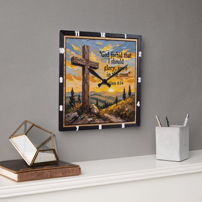 Glory In The Cross Alone Fyrkantig Klocka (Kontor)