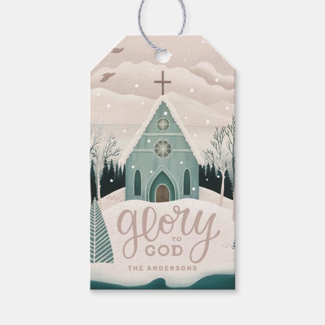Glory mot Gud | Religiösa Julkyrkan Helgdag Church Presentetikett (Framsidan)