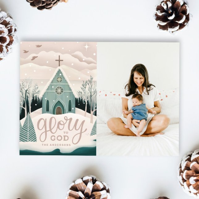 Glory mot Gud | Religiösa Julkyrkan Photo Julkort (Skapare uppladdad)