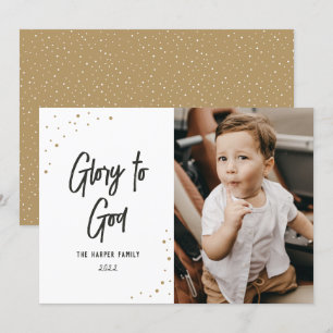 Glory to God Black Guld Snö Script Photo Julkort