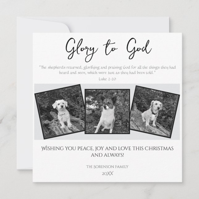 Glory to God Black White Bible Verse Christmas Julkort (Framsida)