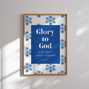 Glory to God Blue Snowflake-julen Poster