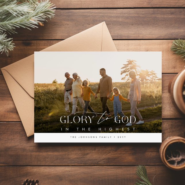 Glory to God Elegant Religiösa Photo jul Julkort (Front)