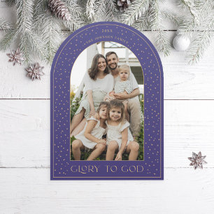 Glory to God Guld Stars Arch Helgdag Photo Card Inbjudningar