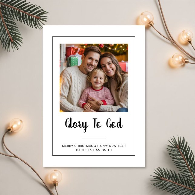 Glory to God minimal Family Christmas Photo card Julkort (Skapare uppladdad)