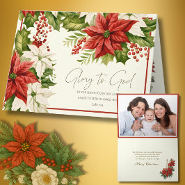 Glory to God Poinsettia Christmas with Rosary Inte Helgkort