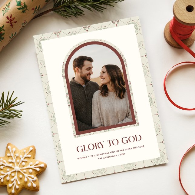 Glory To God Religious Family Arch Photo Christmas Julkort (Skapare uppladdad)