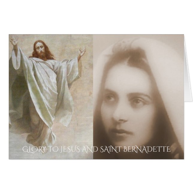 GLORY TO JESUS AND SAINT BERNADETTE HÄLSNINGSKORT (Framsidan Horizontal)