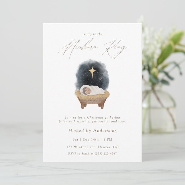 Glory to the Newborn King Christmas Invitation Inbjudningar (Stående Fram)