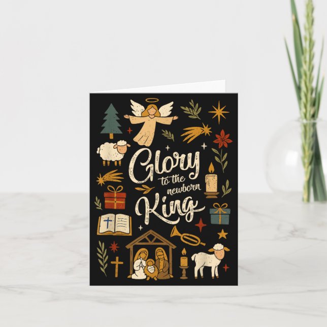 Glory To The Newborn King Christmas Nativity Scene Kort (Framsida)