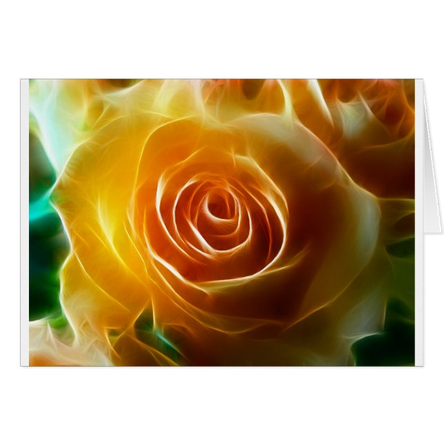 Gloserande Blommar Gul ros Fractal Flower Art Hälsningskort (Framsidan Horizontal)