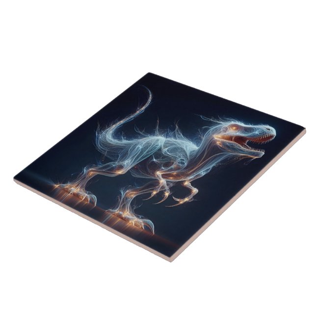 Gloserande dosinosaur i mystisk miljö nattetid kakelplatta (Sidan)