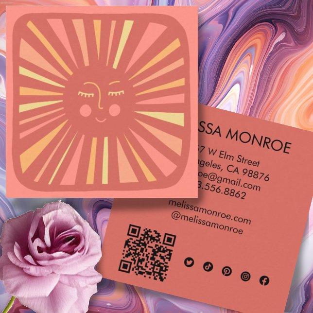 Gloserande Sol Cute Charming Social Media QR-kod Fyrkantigt Visitkort (Skapare uppladdad)