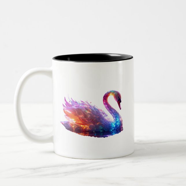 Glosing Iridescent Svan på Vatten - Magic Fantasy Två-Tonad Mugg (Vänster)