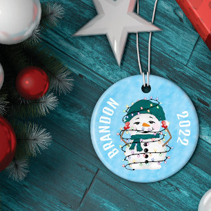 Glosing Ljus Winter Wonders Snögubbe jul Julgransprydnad Keramik