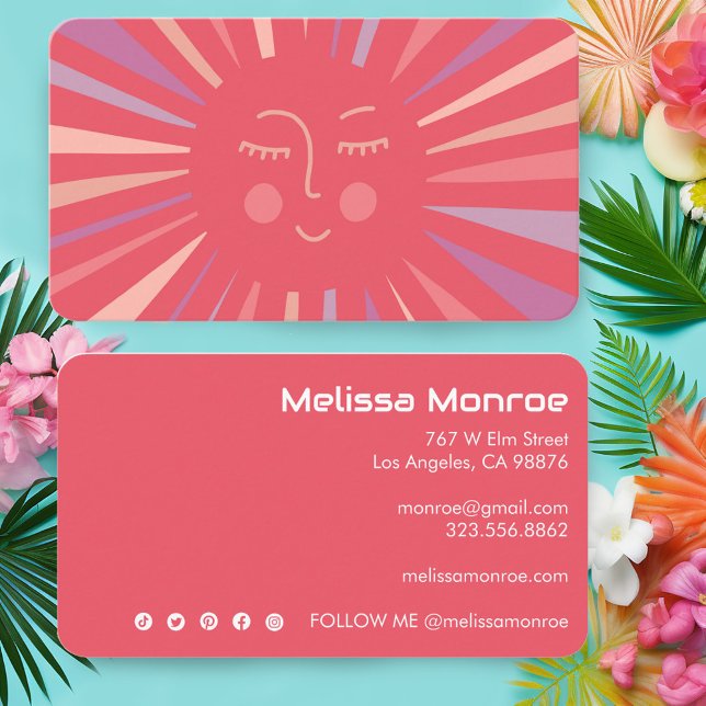Glosing Sol Cute and Charming Colorful Rosa Visitkort (Glowing Sun Cute and Charming Colorful Pink Business Card
Social Media Icons)