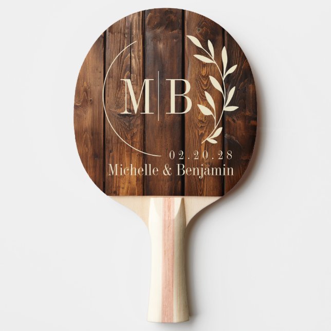 Gloss Stain Boards Leaf Wedding Monogram Pingisracket (Framsidan)
