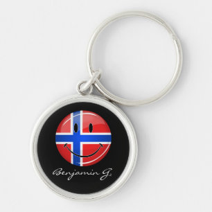 Glossal rundleende norska Flagga Rund Silverfärgad Nyckelring