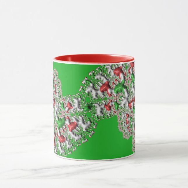 GLOSSY 3D Christmas Red White Green Fractal ~ Mugg (Center)