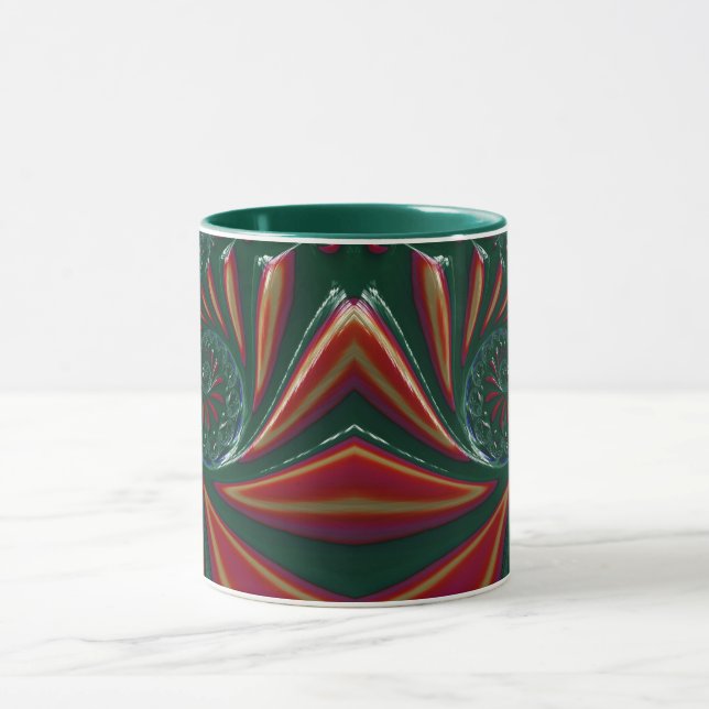 GLOSSY 3D Glossy Grönt Red Julafton Fractal ~ Mugg (Center)