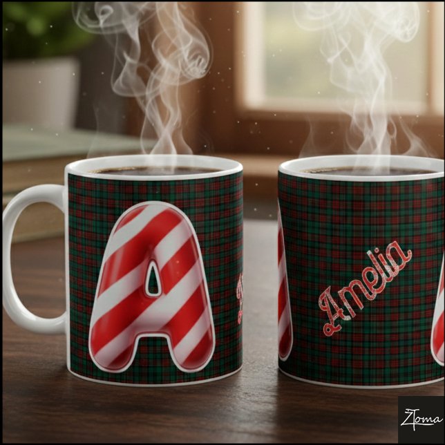 Glossy Candy Cane Striped Christmas Letter A Kaffemugg (Skapare uppladdad)