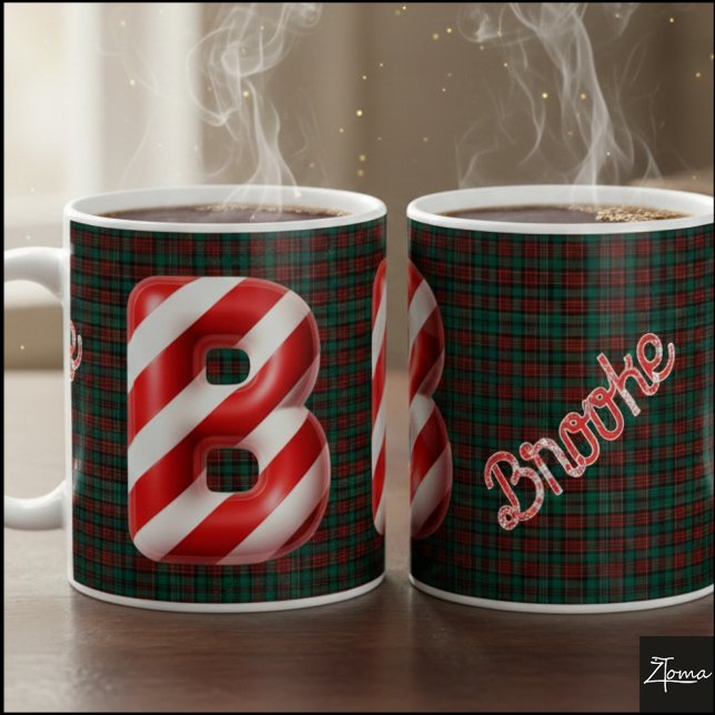 Glossy Candy Cane Striped Christmas Letter B Kaffemugg (Skapare uppladdad)