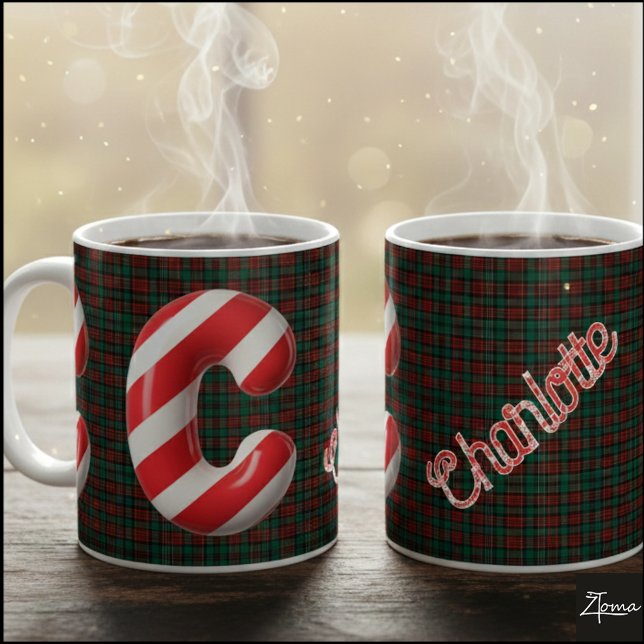 Glossy Candy Cane Striped Christmas Letter C Kaffemugg (Skapare uppladdad)
