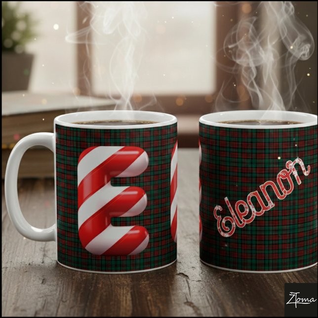 Glossy Candy Cane Striped Christmas Letter E Kaffemugg (Skapare uppladdad)