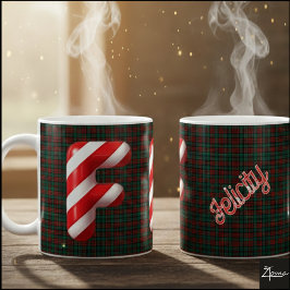 Glossy Candy Cane Striped Christmas Letter F Kaffemugg