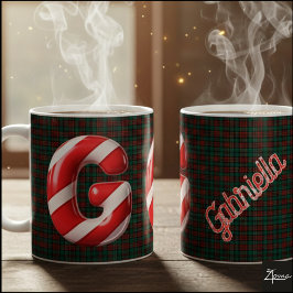 Glossy Candy Cane Striped Christmas Letter G Kaffemugg