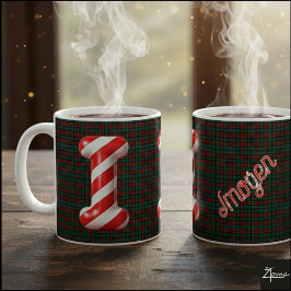 Glossy Candy Cane Striped Christmas Letter I Kaffemugg