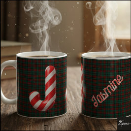 Glossy Candy Cane Striped Christmas Letter J Kaffemugg