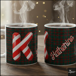 Glossy Candy Cane Striped Christmas Letter K Kaffemugg
