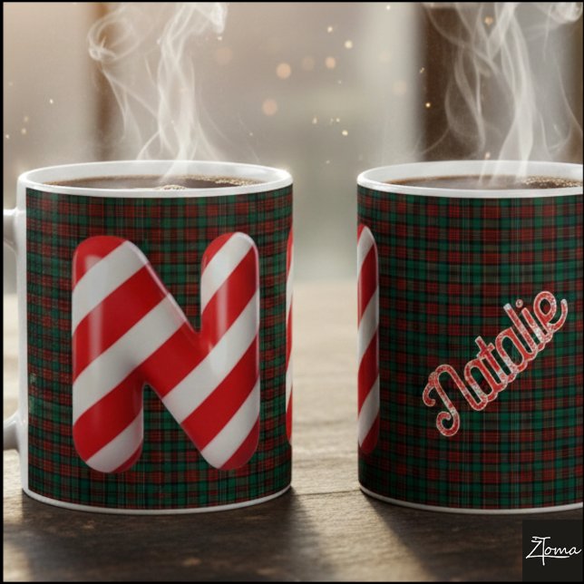 Glossy Candy Cane Striped Christmas Letter N Kaffemugg (Skapare uppladdad)