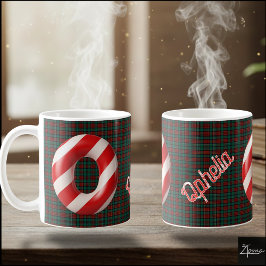 Glossy Candy Cane Striped Christmas Letter O Kaffemugg