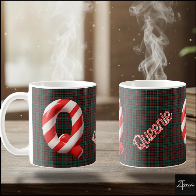 Glossy Candy Cane Striped Christmas Letter Q Kaffemugg (Skapare uppladdad)