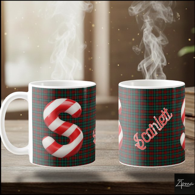 Glossy Candy Cane Striped Christmas Letter S Kaffemugg (Skapare uppladdad)