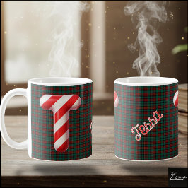 Glossy Candy Cane Striped Christmas Letter T Kaffemugg