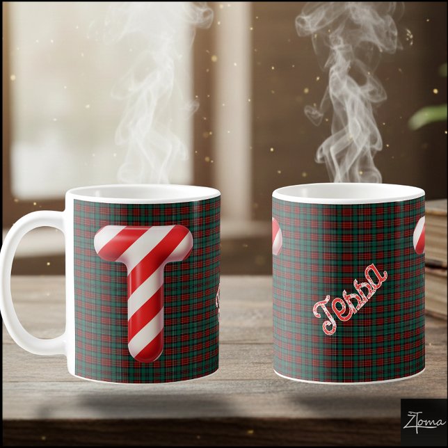 Glossy Candy Cane Striped Christmas Letter T Kaffemugg (Skapare uppladdad)